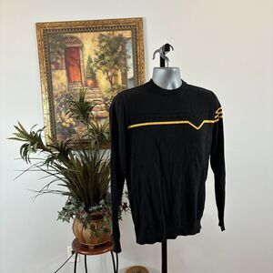 AFAIK Cotton Sweater Crew Neck Long Sleeves Black Orange Size Small